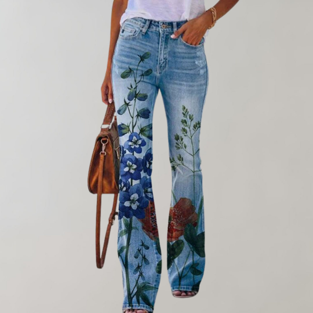 Frida - Denim jeans met bloempatroon