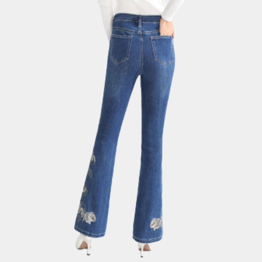 Gaby - Stijlvolle Geborduurde Denim Flared Broek