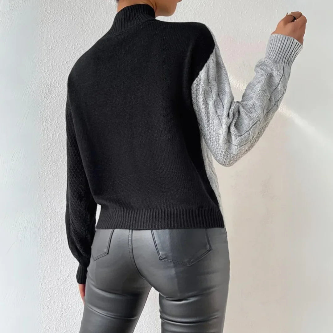 Grietje - Relaxed Sweater with Ruffles and Color Blocks