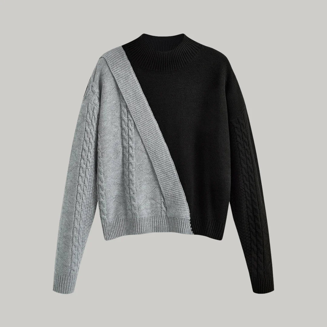 Grietje - Relaxed Sweater with Ruffles and Color Blocks