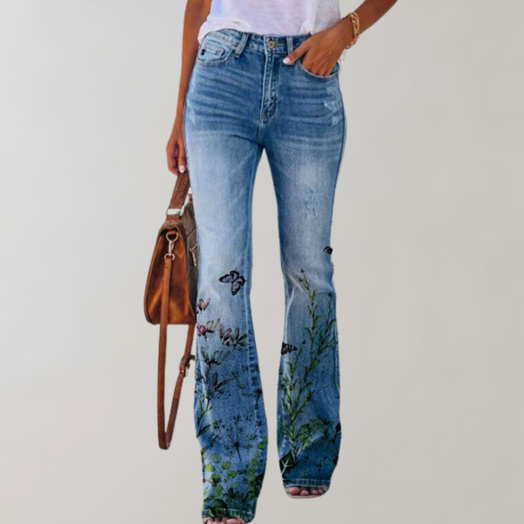 Frida - Denim jeans met bloempatroon