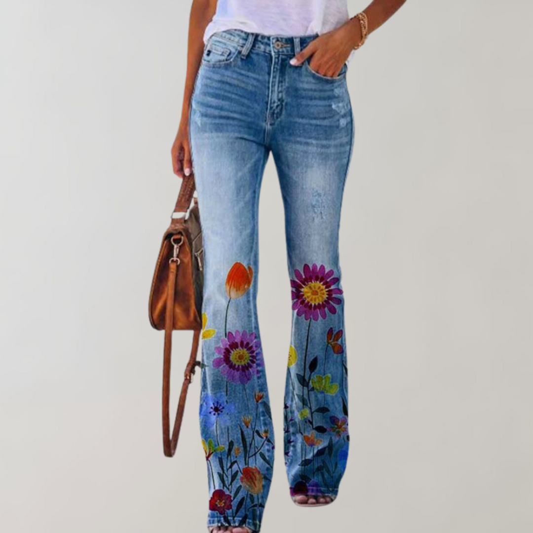 Frida - Denim jeans met bloempatroon