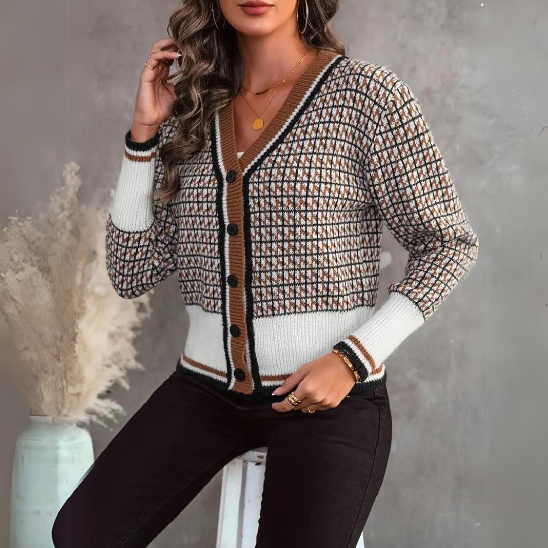 Hilda - Casual Geruite Dames Cardigan